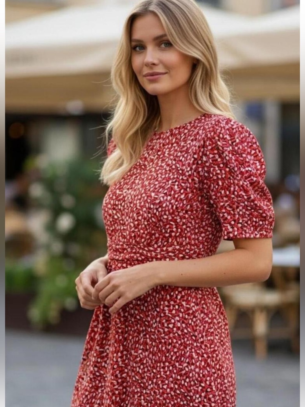 Jessica Howard Red Printed Midi Dress with Ivory Accents